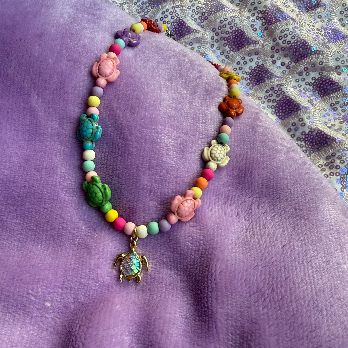 14” colorful turtle necklace