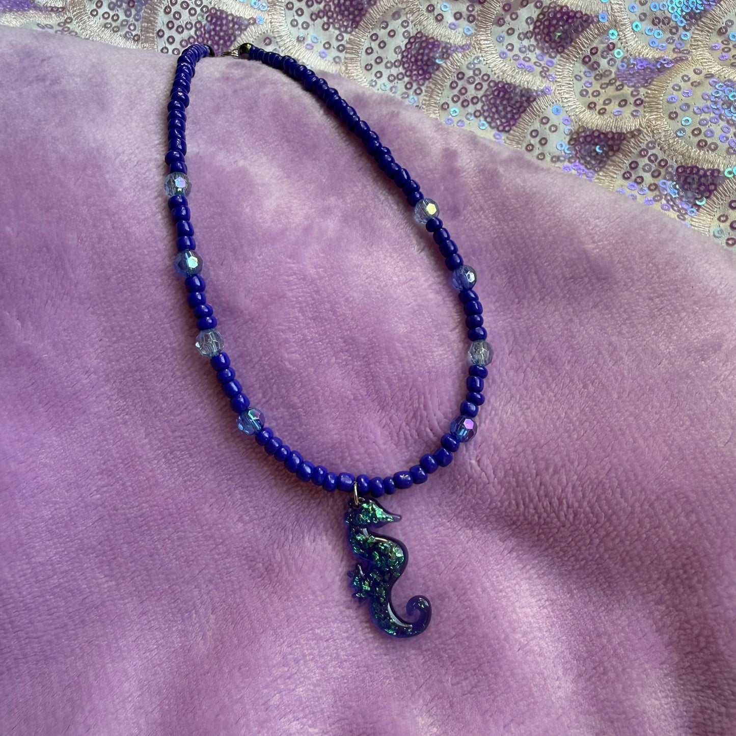 13” royal blue seahorse necklace