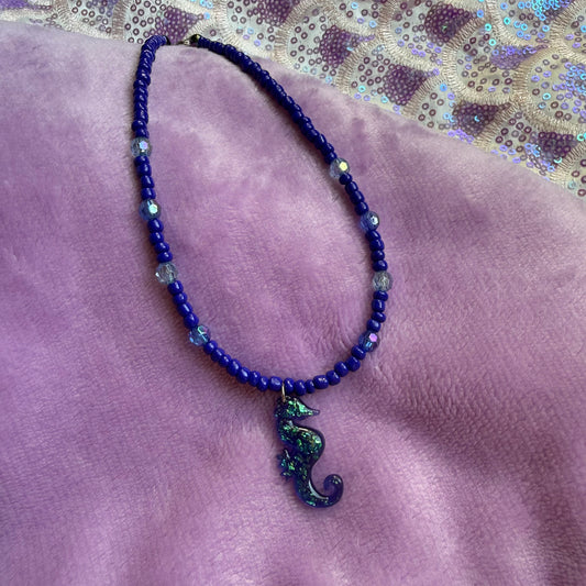 13” royal blue seahorse necklace