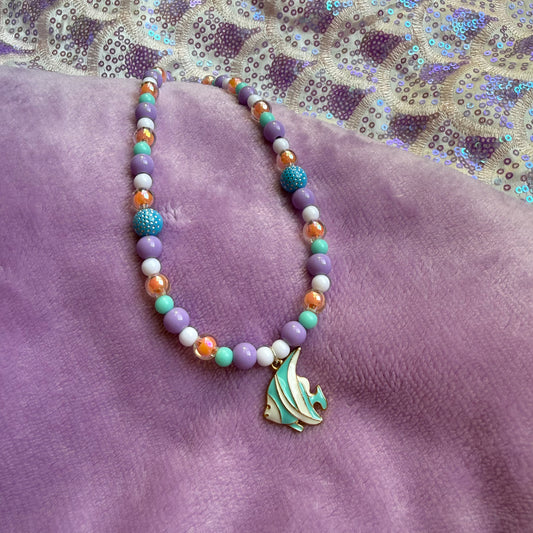 13” blue stripe fish necklace